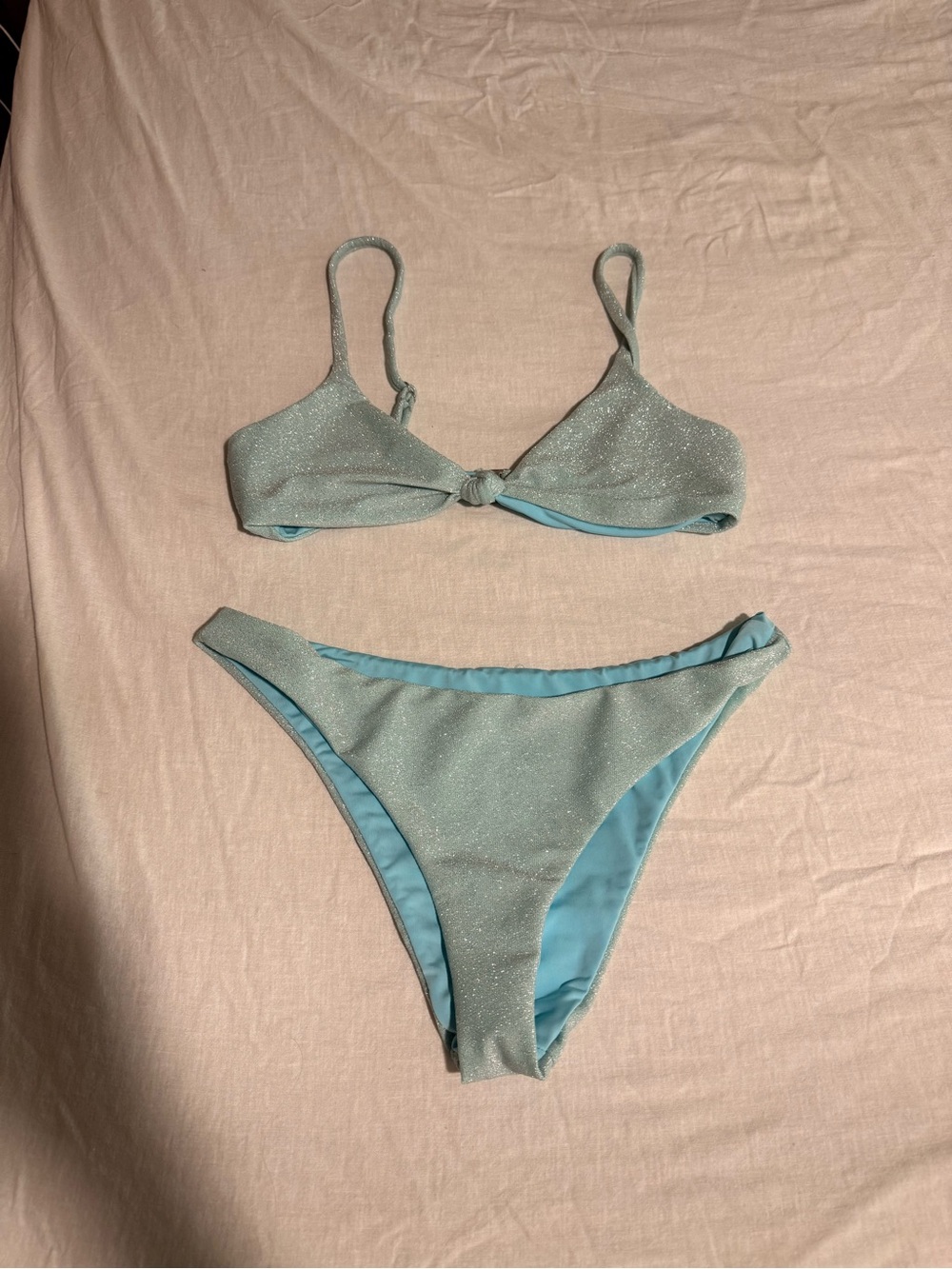 Dippin' Daisy's Shimmery Aqua Tie-Front Bikini Set